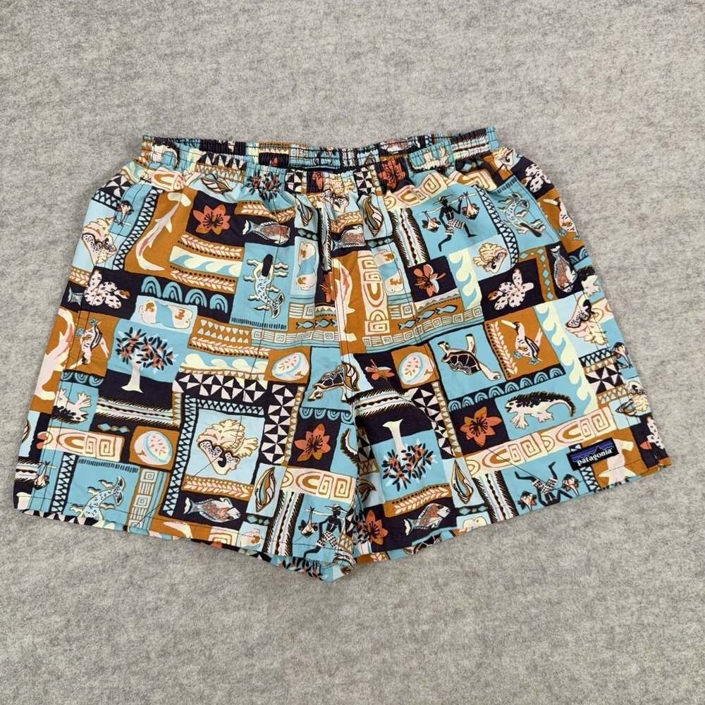 Patagonia Mens Baggies Swim Shorts 4.5" Medium Galapagos Fin Blue AOP Trunks